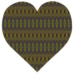 Olive Green And Blue Ikat Pattern Wooden Puzzle Heart by SpinnyChairDesigns