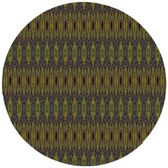 Olive Green And Blue Ikat Pattern Wooden Puzzle Round by SpinnyChairDesigns