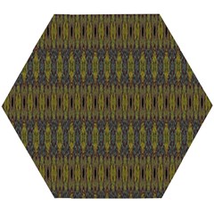 Olive Green And Blue Ikat Pattern Wooden Puzzle Hexagon by SpinnyChairDesigns