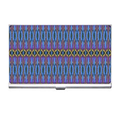 Purple Blue Ikat Stripes Business Card Holder by SpinnyChairDesigns