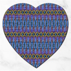 Purple Blue Ikat Stripes Jigsaw Puzzle (heart) by SpinnyChairDesigns