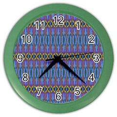 Purple Blue Ikat Stripes Color Wall Clock by SpinnyChairDesigns