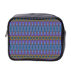 Purple Blue Ikat Stripes Mini Toiletries Bag (two Sides) by SpinnyChairDesigns