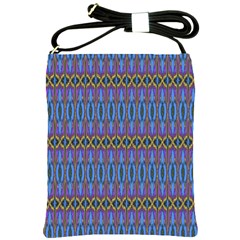 Purple Blue Ikat Stripes Shoulder Sling Bag by SpinnyChairDesigns