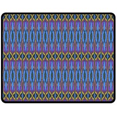 Purple Blue Ikat Stripes Fleece Blanket (medium)  by SpinnyChairDesigns