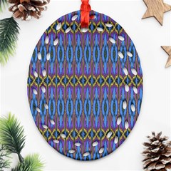 Purple Blue Ikat Stripes Oval Filigree Ornament (two Sides) by SpinnyChairDesigns