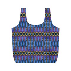 Purple Blue Ikat Stripes Full Print Recycle Bag (m) by SpinnyChairDesigns