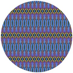 Purple Blue Ikat Stripes Wooden Puzzle Round by SpinnyChairDesigns