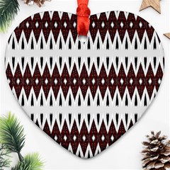 Brown And White Ikat Ornament (heart) by SpinnyChairDesigns