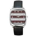 Brown and White Ikat Square Metal Watch Front