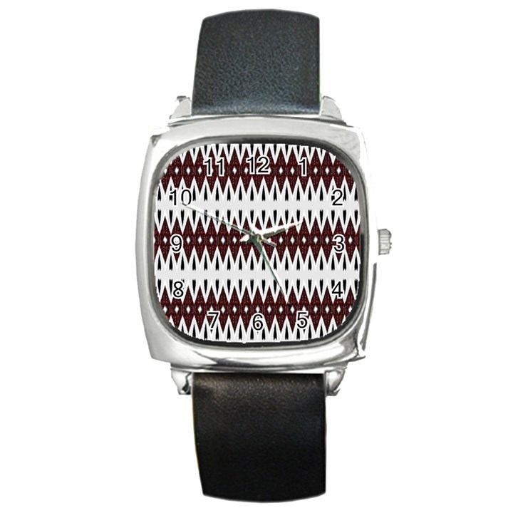 Brown and White Ikat Square Metal Watch