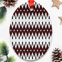 Brown And White Ikat Oval Ornament (two Sides) by SpinnyChairDesigns