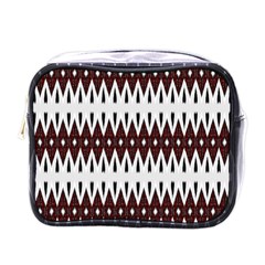 Brown And White Ikat Mini Toiletries Bag (one Side) by SpinnyChairDesigns