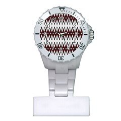 Brown And White Ikat Plastic Nurses Watch by SpinnyChairDesigns