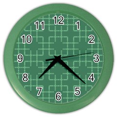 Dark Mint Green Geometric Color Wall Clock by SpinnyChairDesigns