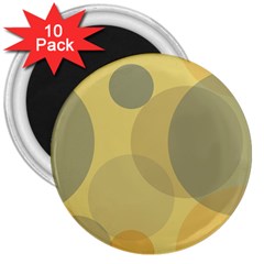 Yellow Grey Large Polka Dots 3  Magnets (10 Pack)  by SpinnyChairDesigns