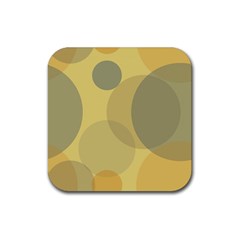 Yellow Grey Large Polka Dots Rubber Coaster (square)  by SpinnyChairDesigns