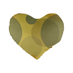 Yellow Grey Large Polka Dots Standard 16  Premium Flano Heart Shape Cushions by SpinnyChairDesigns