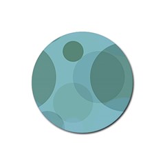 Teal Turquoise Blue Large Polka Dots Rubber Round Coaster (4 Pack)  by SpinnyChairDesigns