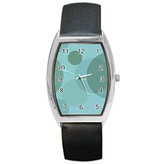 Teal Turquoise Blue Large Polka Dots Barrel Style Metal Watch by SpinnyChairDesigns