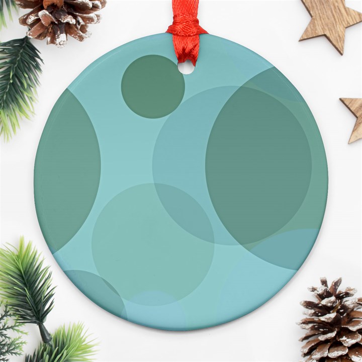 Teal Turquoise Blue Large Polka Dots Round Ornament (Two Sides)