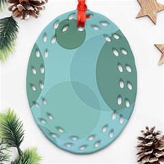 Teal Turquoise Blue Large Polka Dots Oval Filigree Ornament (two Sides) by SpinnyChairDesigns