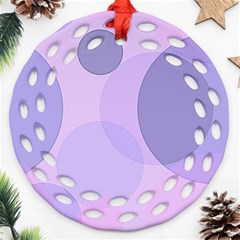 Purple Large Print Polka Dota Ornament (round Filigree) by SpinnyChairDesigns