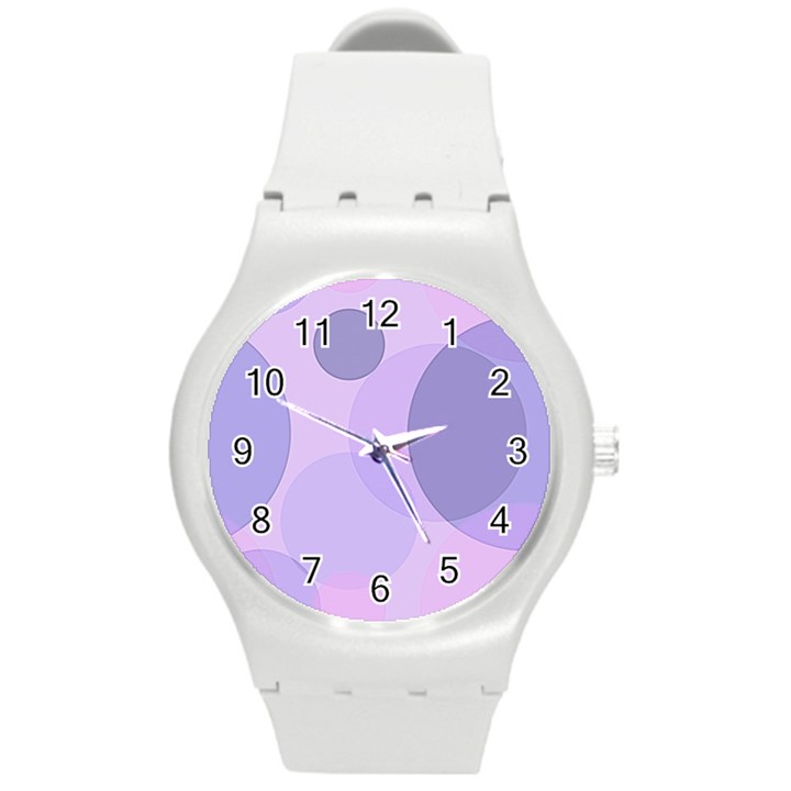 Purple Large Print Polka Dota Round Plastic Sport Watch (M)