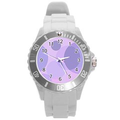 Purple Large Print Polka Dota Round Plastic Sport Watch (l) by SpinnyChairDesigns