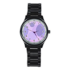 Purple Large Print Polka Dota Stainless Steel Round Watch by SpinnyChairDesigns