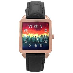 Rainbow Landscape Rose Gold Leather Watch  by robinyukiko