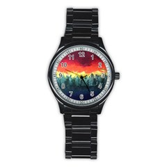 Rainbow Landscape Stainless Steel Round Watch by robinyukiko