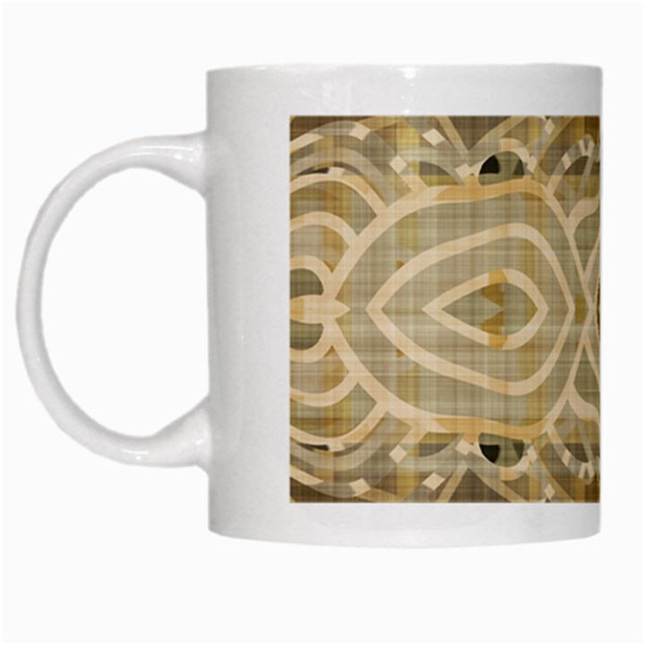 Ecru and Brown Intricate Pattern White Mugs