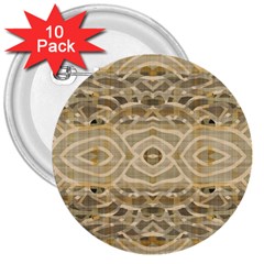 Ecru And Brown Intricate Pattern 3  Buttons (10 Pack)  by SpinnyChairDesigns