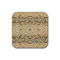 Ecru And Brown Intricate Pattern Rubber Coaster (square)  by SpinnyChairDesigns