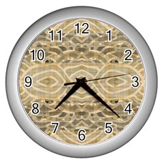 Ecru And Brown Intricate Pattern Wall Clock (silver) by SpinnyChairDesigns