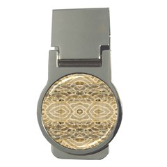 Ecru And Brown Intricate Pattern Money Clips (round)  by SpinnyChairDesigns