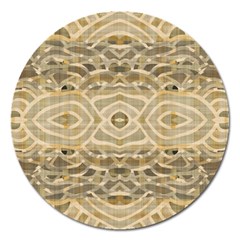 Ecru And Brown Intricate Pattern Magnet 5  (round) by SpinnyChairDesigns