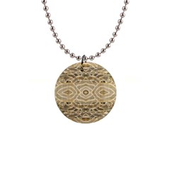 Ecru And Brown Intricate Pattern 1  Button Necklace by SpinnyChairDesigns