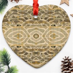 Ecru And Brown Intricate Pattern Heart Ornament (two Sides) by SpinnyChairDesigns