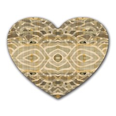 Ecru And Brown Intricate Pattern Heart Mousepads by SpinnyChairDesigns