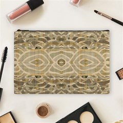 Ecru And Brown Intricate Pattern Cosmetic Bag (large) by SpinnyChairDesigns