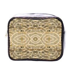 Ecru And Brown Intricate Pattern Mini Toiletries Bag (one Side) by SpinnyChairDesigns