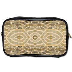 Ecru And Brown Intricate Pattern Toiletries Bag (one Side) by SpinnyChairDesigns