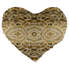 Ecru And Brown Intricate Pattern Large 19  Premium Heart Shape Cushions by SpinnyChairDesigns