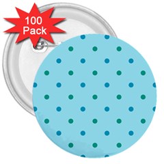 Blue Teal Green Polka Dots 3  Buttons (100 Pack)  by SpinnyChairDesigns