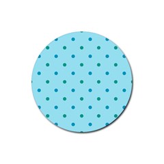 Blue Teal Green Polka Dots Rubber Round Coaster (4 pack) 