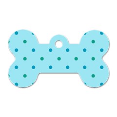 Blue Teal Green Polka Dots Dog Tag Bone (One Side)