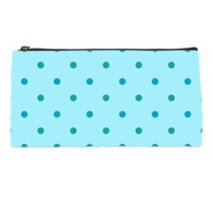 Blue Teal Green Polka Dots Pencil Case by SpinnyChairDesigns