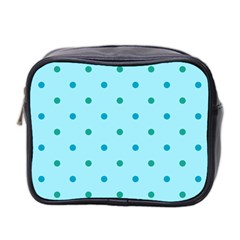 Blue Teal Green Polka Dots Mini Toiletries Bag (two Sides) by SpinnyChairDesigns